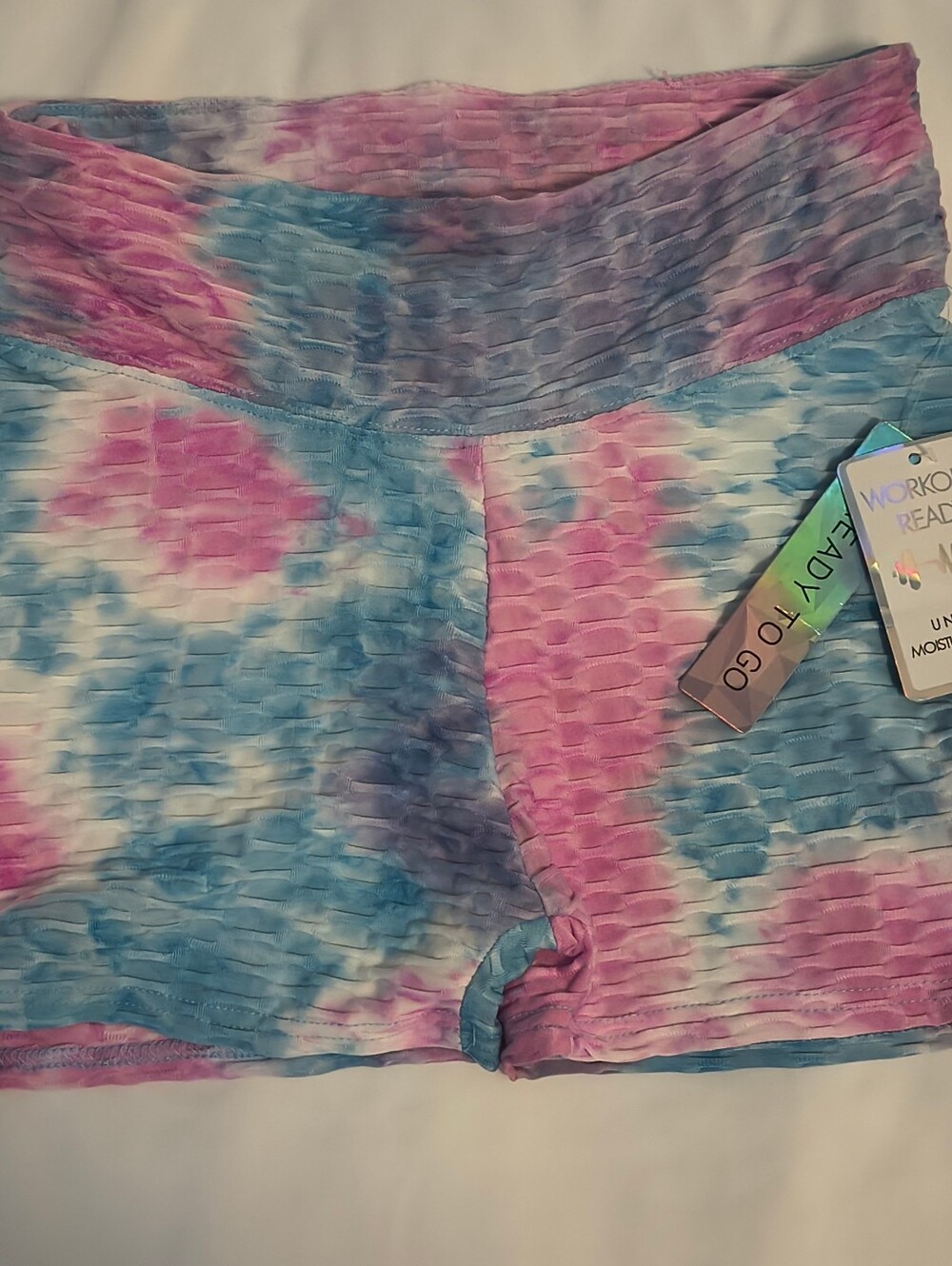 High-Waist Tie-Dye Bike Shorts — Pink & Blue